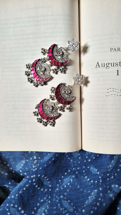 Side view of Chandrakala Earrings | Made-to-Order in pure silver with handcrafted detailing