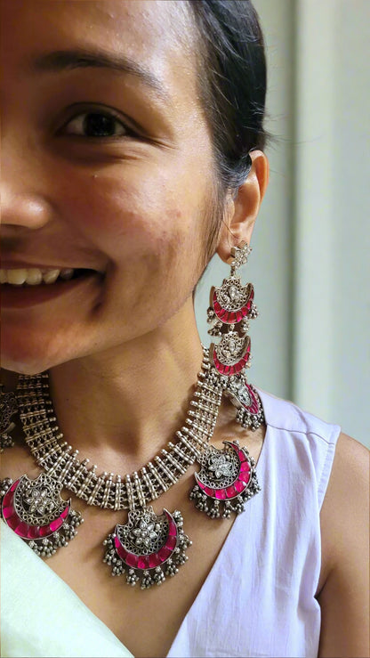 Side view of Chandrakala Necklace | Made-to-Order in pure silver with handcrafted detailing