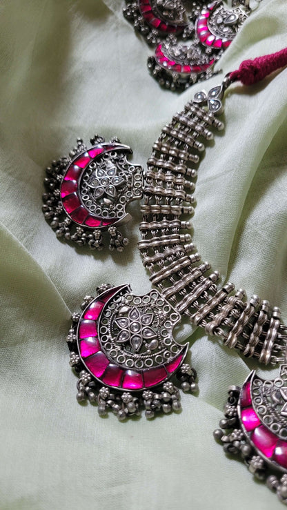 Side view of Chandrakala Necklace | Made-to-Order in pure silver with handcrafted detailing