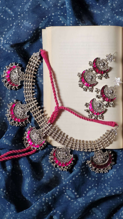 Side view of Chandrakala Necklace | Made-to-Order in pure silver with handcrafted detailing