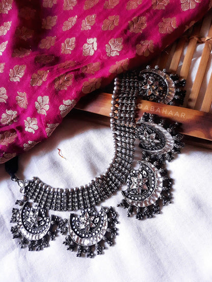 Side view of Chandrakala Necklace | Made-to-Order in pure silver with handcrafted detailing