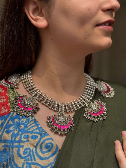 Side view of Chandrakala Necklace | Made-to-Order in pure silver with handcrafted detailing
