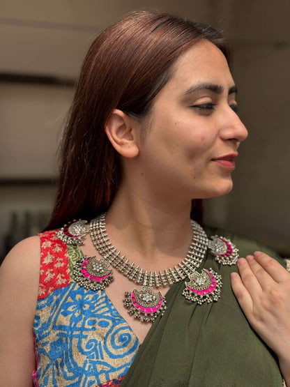 Side view of Chandrakala Necklace | Made-to-Order in pure silver with handcrafted detailing