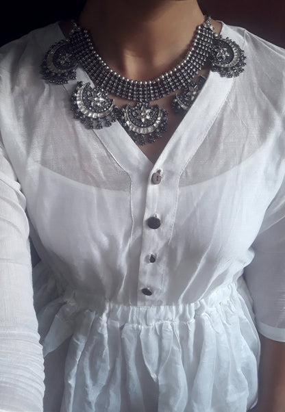 Side view of Chandrakala Necklace | Made-to-Order in pure silver with handcrafted detailing