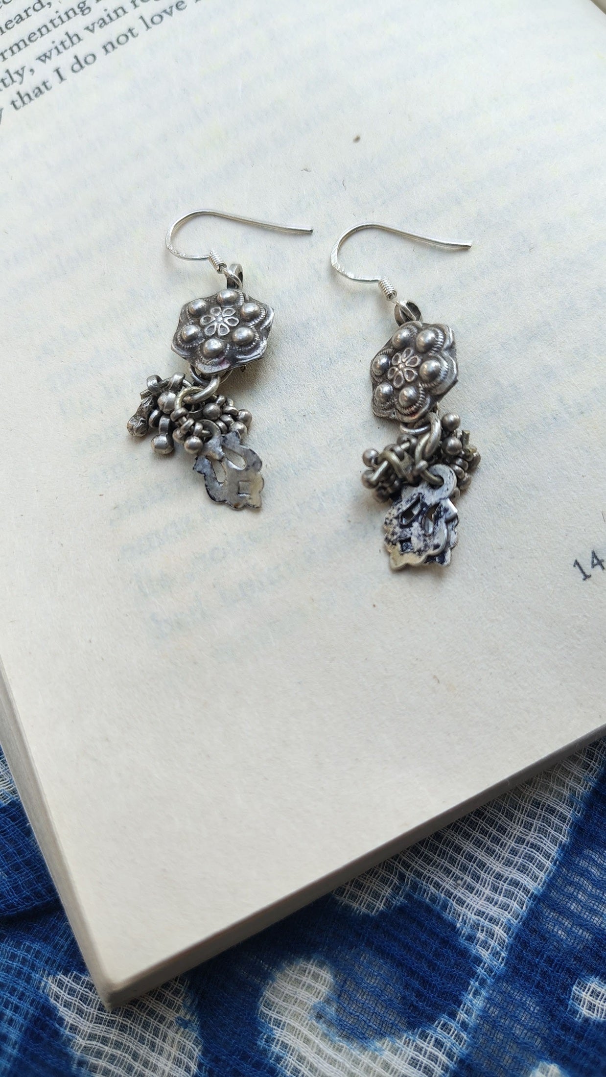 Sadabahaar Jewelry Authentic Vintage Silver Earrings with Floral Embossed Studs and Ghungroos for Women