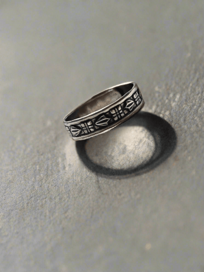 Side view of Cleopatra Ring in pure silver with handcrafted detailing