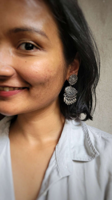 Deepanshi Earrings in pure silver with handcrafted detailing