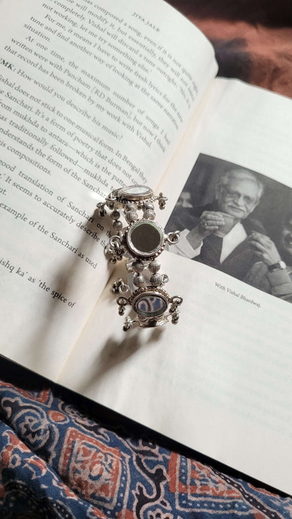 Side view of Dhruvnanda Kada in pure silver with handcrafted detailing