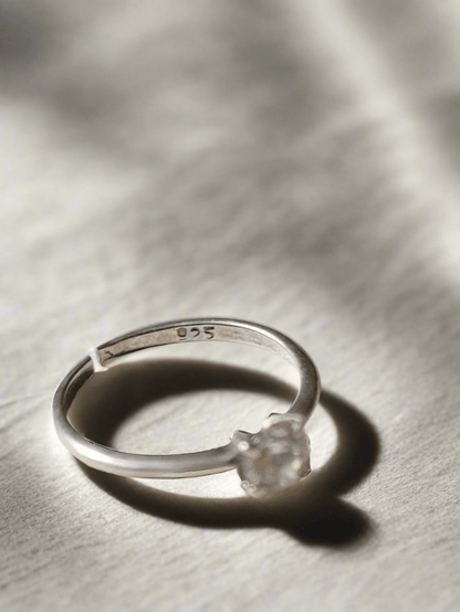 Side view of Earl Grey Ring in pure silver with handcrafted detailing