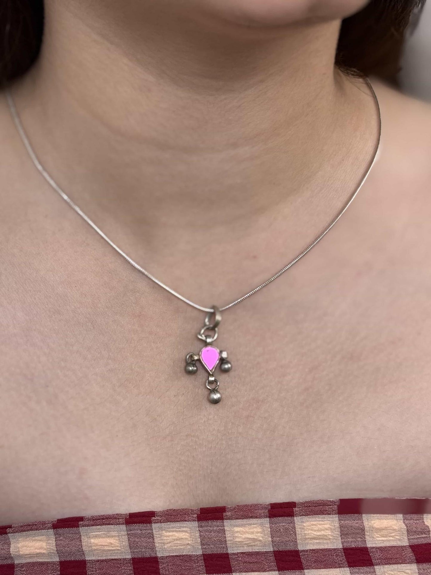 Sadabahaar Jewelry 92.5 hallmark silver drop pendant hand-cut pink glass petite everyday jewelry