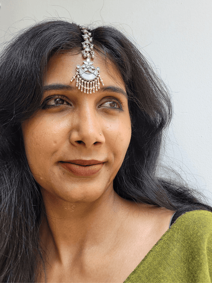 Hania Maang Tika in pure silver with handcrafted detailing