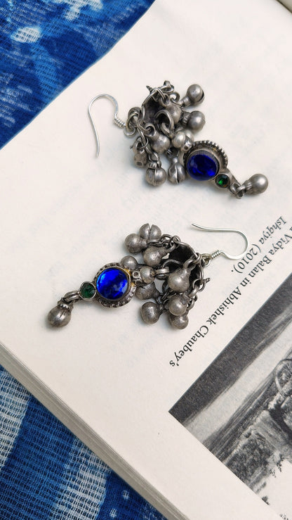 Side view of Neel Vintage Jhumka in pure silver with vintage detailing