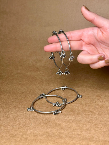 Side view of Anjana Bangles in pure silver with handcrafted detailing