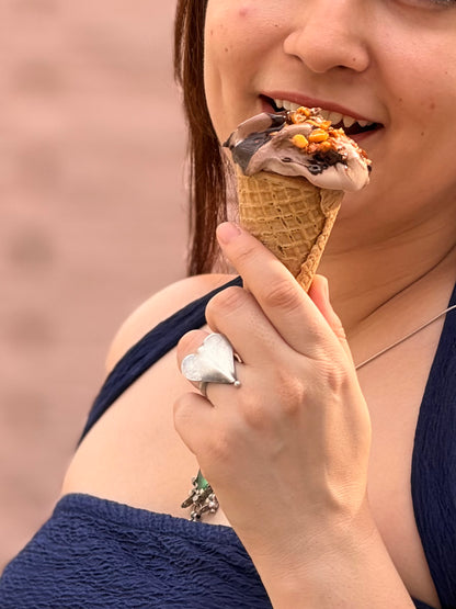 Sadabahaar Jewelry authentic vintage silver maximalist heart ring cupid's arrow tip textured band adjustable statement ring