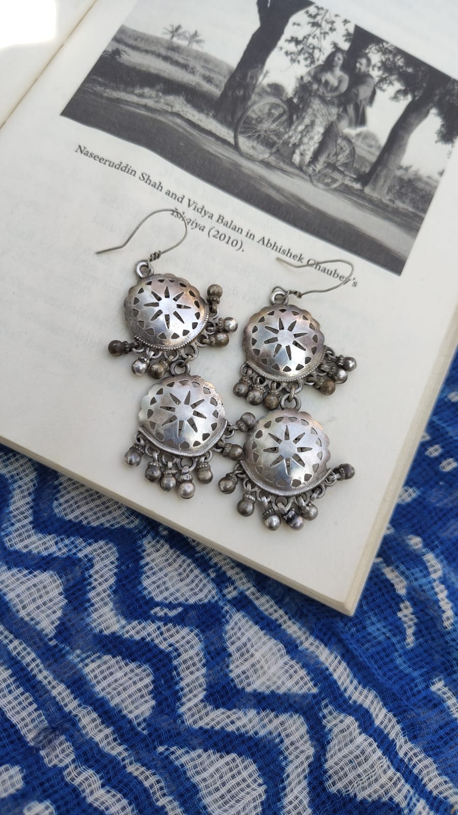 Sadabahaar Jewelry authentic vintage silver double layered chilai cutwork floral ghungroo earrings lightweight heirloom