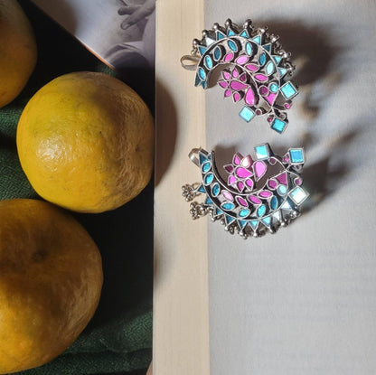 Side view of Jalpari Earcuffs in pure silver with handcrafted detailing