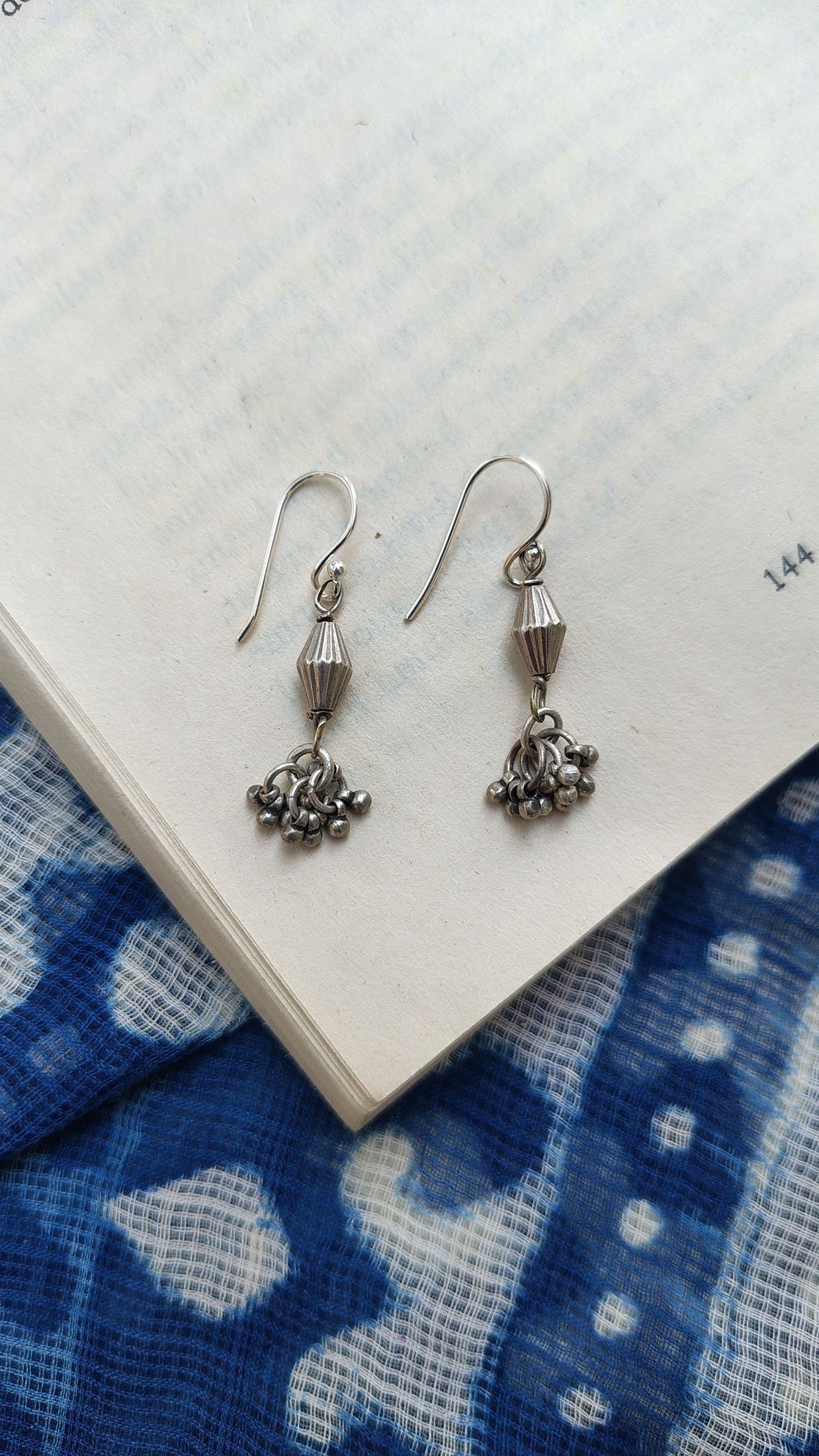 Sadabahaar Jewelry Authentic Vintage Silver Dholki Inspired Earrings with Ghungroos for Women - Top view