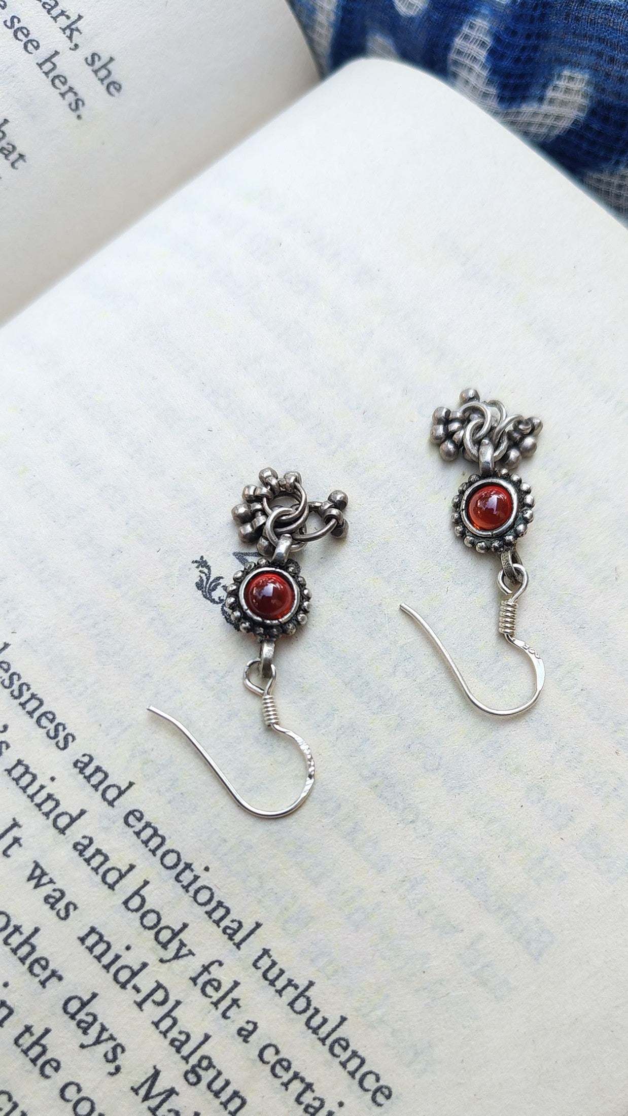 Sadabahaar Jewelry Authentic Vintage Silver Earrings with Red Stone Floral Embossing and Ghungroos for Women