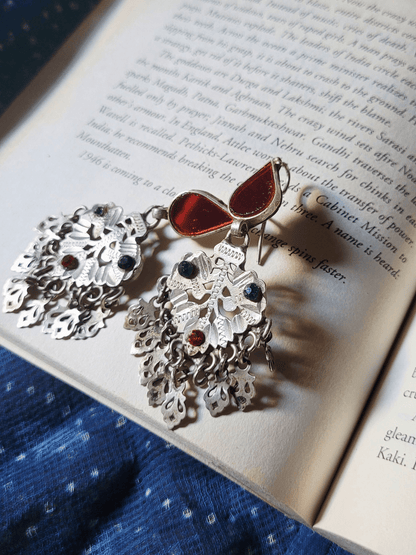 Side view of Jvalana Vintage Earrings in pure silver with vintage detailing