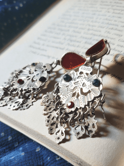 Side view of Jvalana Vintage Earrings in pure silver with vintage detailing