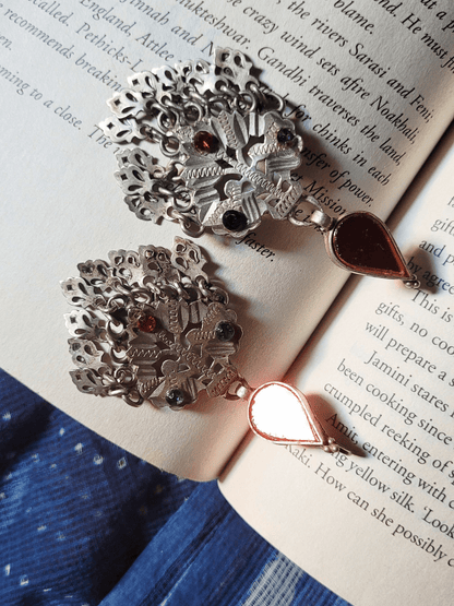 Side view of Jvalana Vintage Earrings in pure silver with vintage detailing