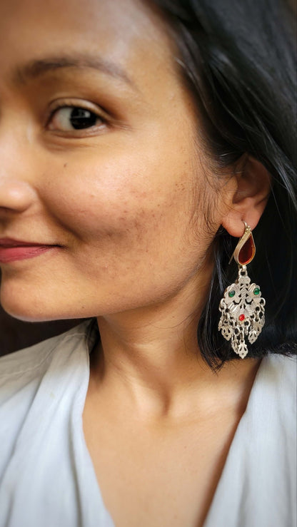 Side view of Jvalana Vintage Earrings in pure silver with vintage detailing
