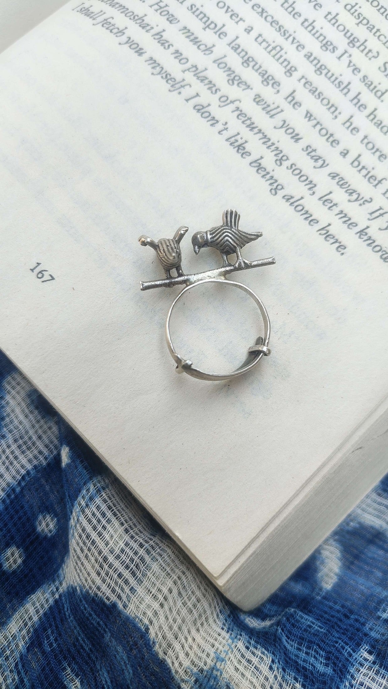 Sadabahaar Jewelry 92.5 Hallmark Silver Bird Motif Adjustable Ring for Women  top view