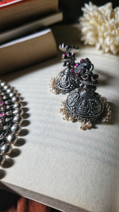 Kaalratri Jhumka in pure silver with handcrafted detailing