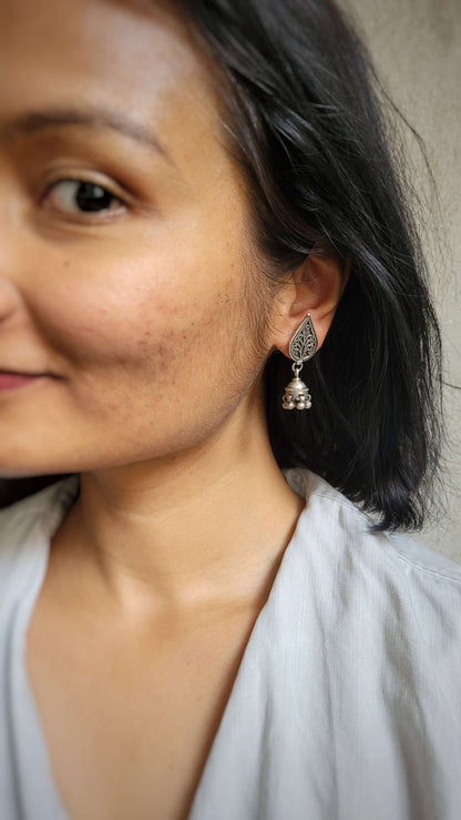 Sadabahaar Jewelry 92.5 Hallmark Silver Lightweight Everyday Jhumka with Teardrop Stud for Women