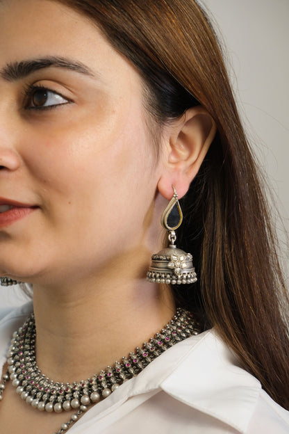 Kapaas Jhumka in pure silver with handcrafted detailing