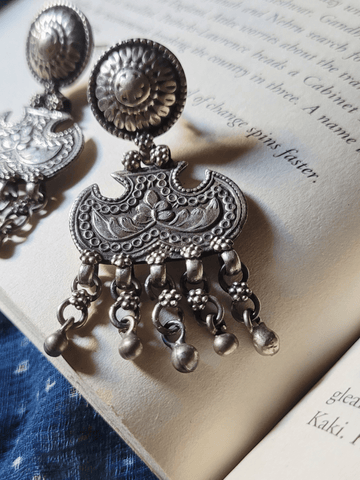 Kartika Earrings in pure silver with handcrafted detailing
