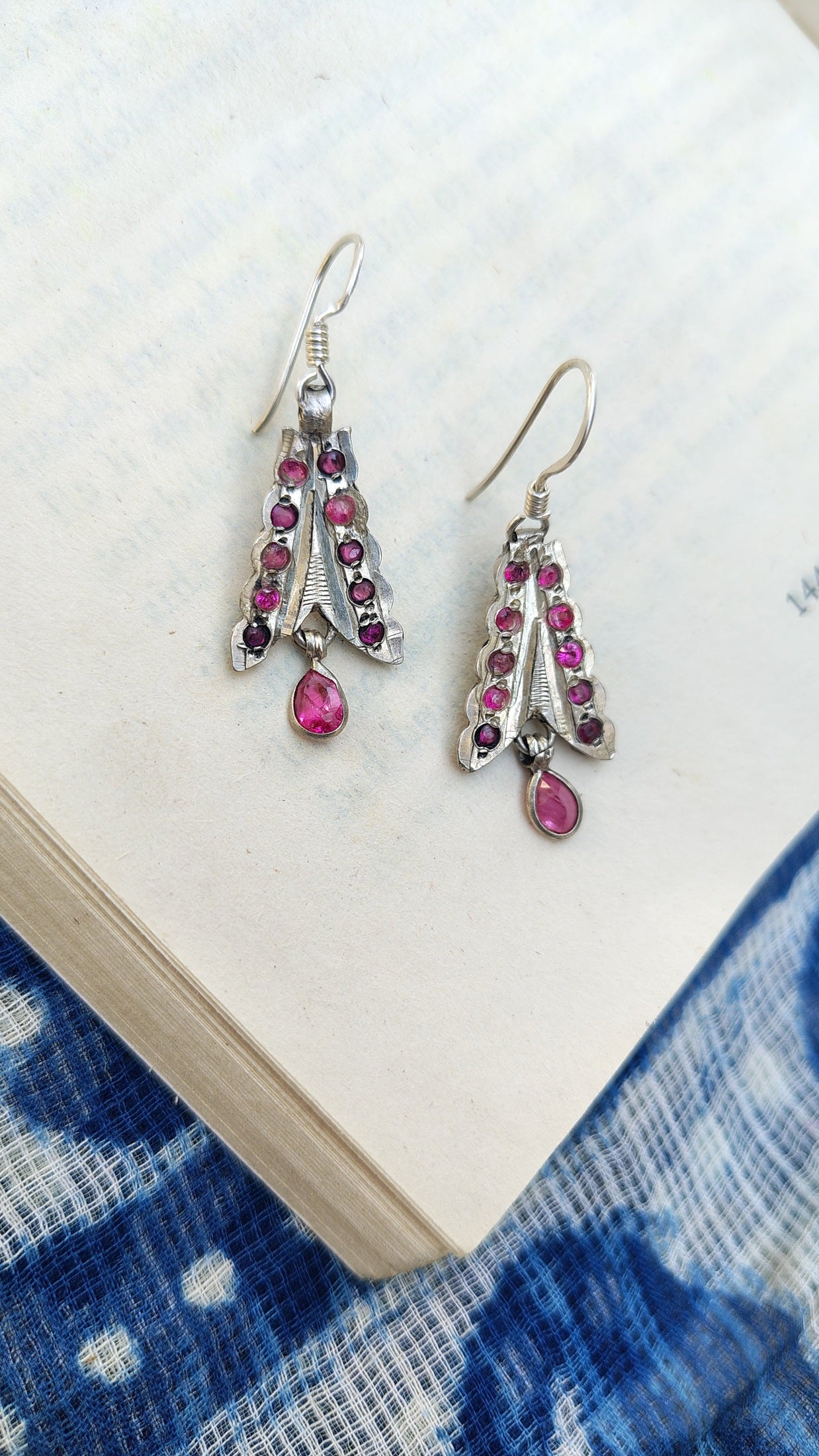 Vintage silver earrings with pink stones | Sadabahaar Jewelry