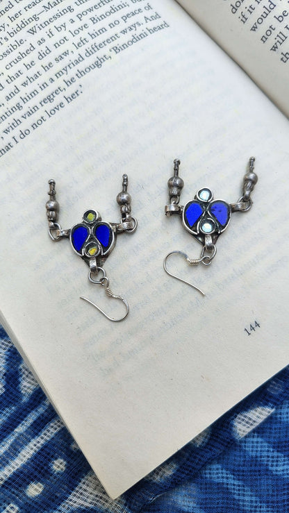 Sadabahaar Jewelry Authentic Vintage Silver Glass Earrings with Long Ghungroos for Women - Front view