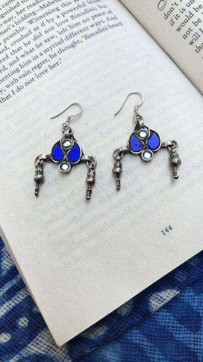 Sadabahaar Jewelry Authentic Vintage Silver Glass Earrings with Long Ghungroos for Women - Side view