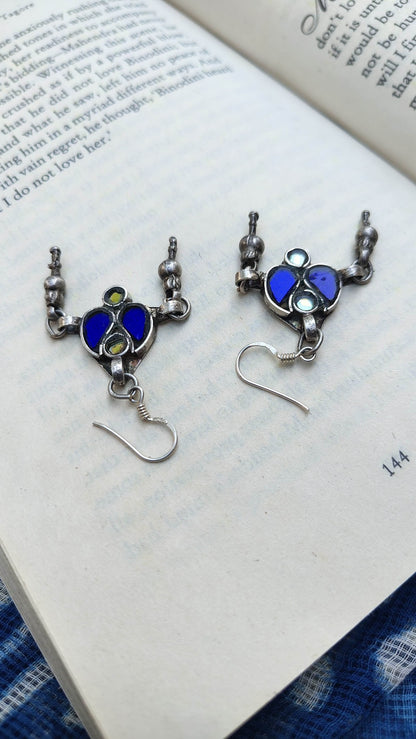 Sadabahaar Jewelry Authentic Vintage Silver Glass Earrings with Long Ghungroos for Women - Top view