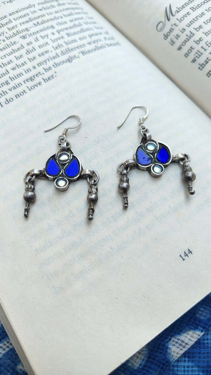 Sadabahaar Jewelry Authentic Vintage Silver Glass Earrings with Long Ghungroos for Women