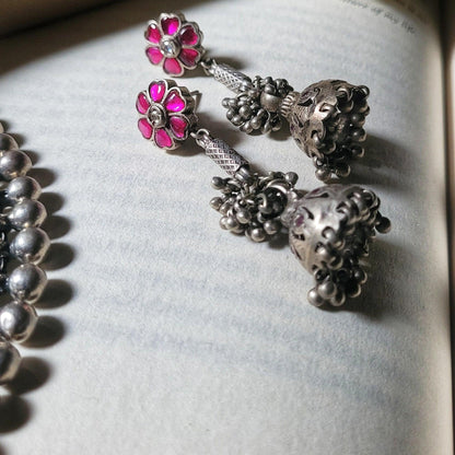 Lajja Vintage Jhumka in pure silver with vintage detailing