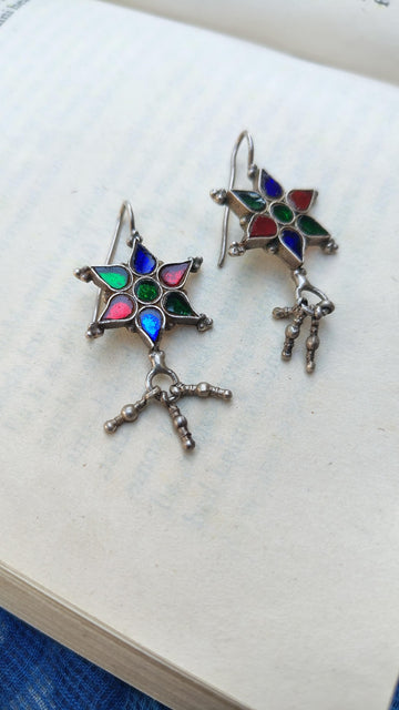 Sadabahaar Jewelry Authentic Pure Silver Floral Earrings with Rainbow Hand Cut Glass and Long Ghungroo Danglers for Women