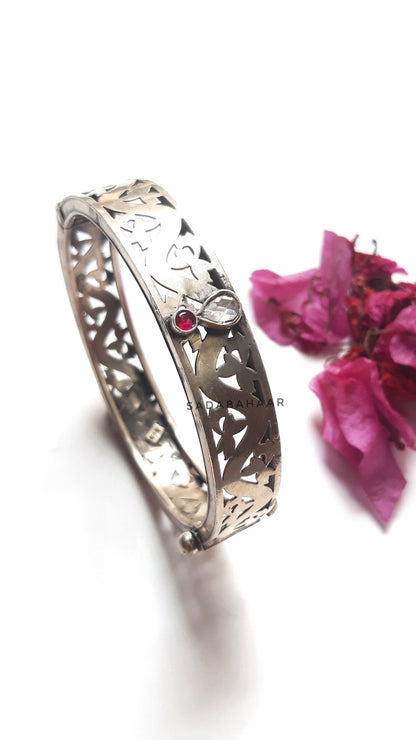 Side view of Lara Kada in pure silver with handcrafted detailing