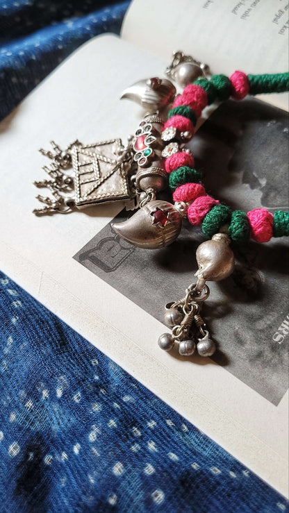 Side view of Lutf Vintage Necklace in pure silver with vintage detailing
