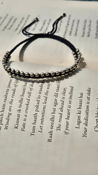 Sadabahaar Jewelry Pure Silver Beaded Anklet with Black Dori for Women - Side View