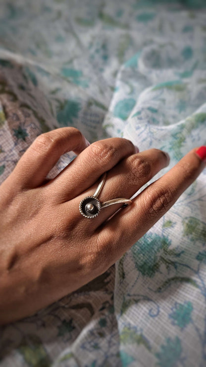 Malini Vanki Ring in pure silver with handcrafted detailing