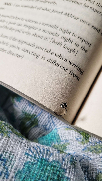 Manchala Nose-Pin in pure silver with handcrafted detailing