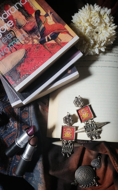 Mangalmurti Earrings in pure silver with handcrafted detailing