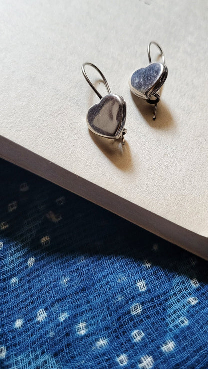 Side view of Mashooq Earrings in pure silver with handcrafted detailing