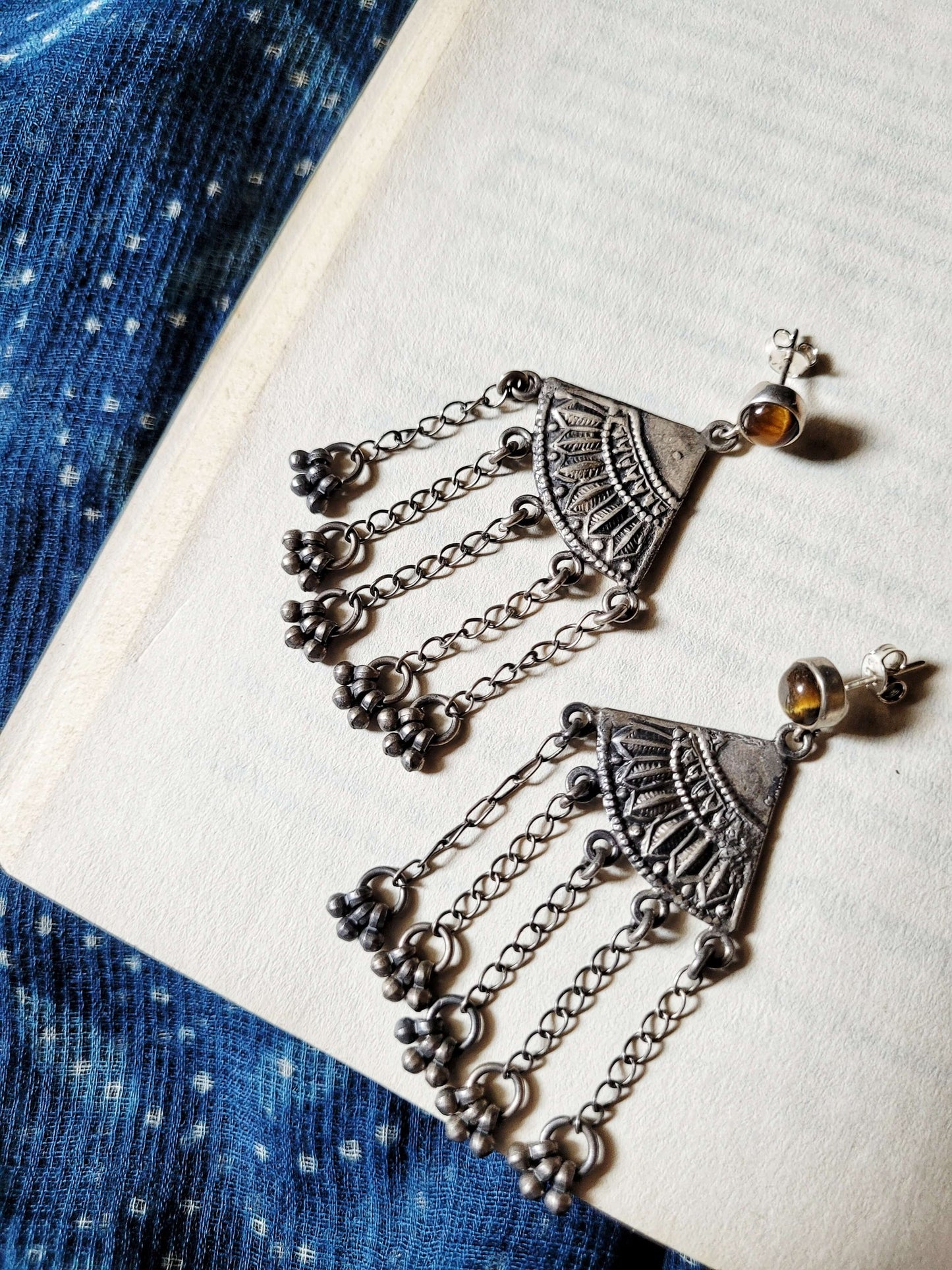 Matargashti Earrings in pure silver with handcrafted detailing