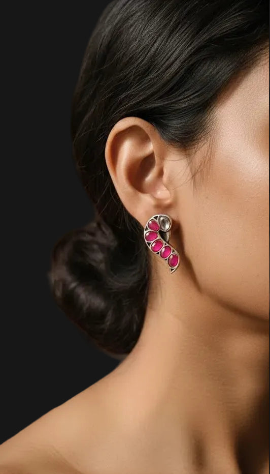 Maya Studs in pure silver with handcrafted detailing