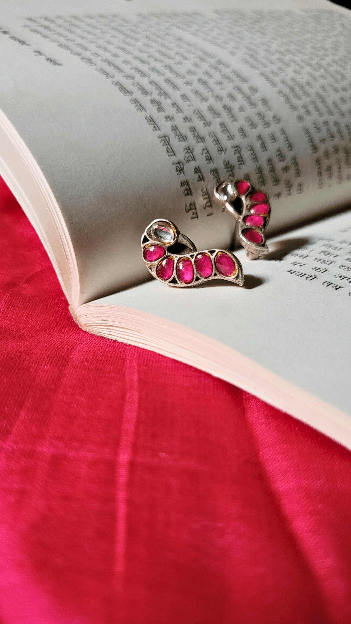 Side view of Maya Studs in pure silver with handcrafted detailing