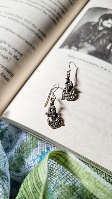 Mayil Earrings in pure silver with handcrafted detailing