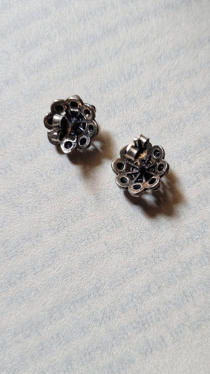 Side view of Mini Studs in pure silver with handcrafted detailing